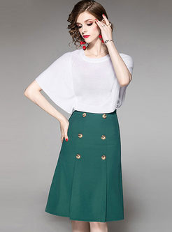 White O-neck Pullover T-shirt & Mermaid Skirt