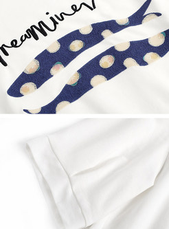 O-neck Print T-shirt & Dot Mermaid Skirt