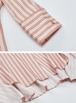 Lapel Irregular Hem Striped T-shirt Dress