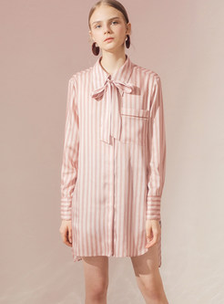 Lapel Irregular Hem Striped T-shirt Dress