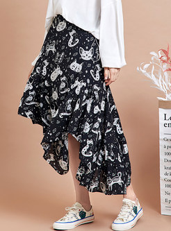Sweet Print Irregular Chiffon Skirt