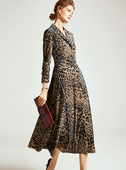 Fashion Lapel Leopard Waist Maxi Dress