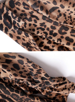 Fashion Lapel Leopard Waist Maxi Dress