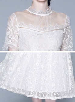 Sweet Lace Perspective Patchwork Skater Dress