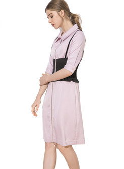 Patchwork Color-blocked Waist Zipper Dress