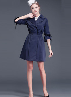 Notched 3/4 Sleeve Double-breasted Trench Coat