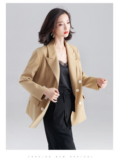 Solid Color Lapel Double-breasted Straight Blazer