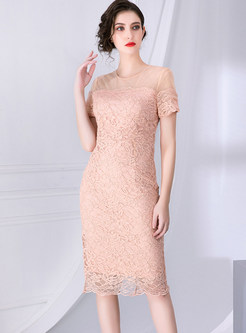 O-neck Lace Patchwork Embroidery Slim Dress