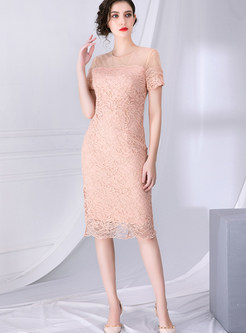 O-neck Lace Patchwork Embroidery Slim Dress