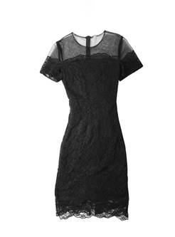 Black O-neck Lace Patchwork Embroidery Bodycon Dress