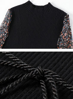 Stylish Quilt Velvet Stand Collar Single-breasted Skater Dress