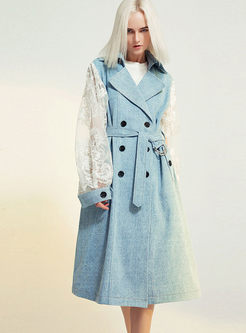 Long Sleeve Lace Patchwork Trench Coat