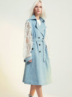 Long Sleeve Lace Patchwork Trench Coat