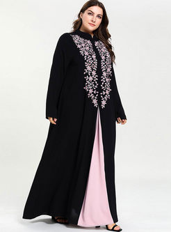 Plus Size Embroidered Patchwork Slit Maxi Dress