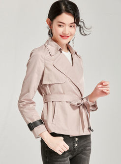 Notched Long Sleeve Slim Trench Coat