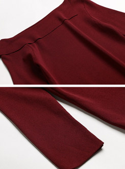 Slash Collar 3/4 Sleeve Top & Inelastic Waist Plaid Skirt