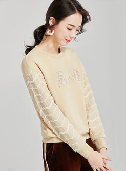 O-neck Letter Embroidered Pullover Sweatshirt