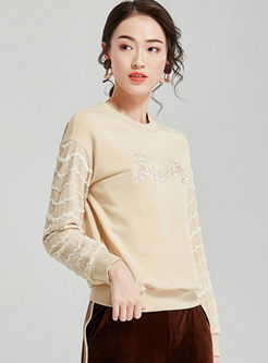 O-neck Letter Embroidered Pullover Sweatshirt