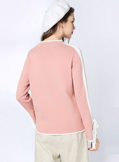 Color-blocked O-neck Flare Sleeve Sweater