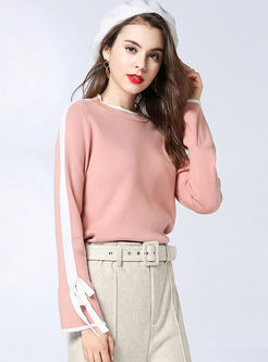 Color-blocked O-neck Flare Sleeve Sweater