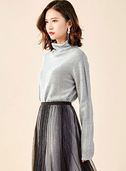 Turtleneck Solid Color Pullover Sweater