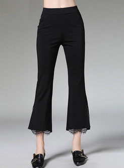 Black High Waisted Lace Patchwork Flare Pants