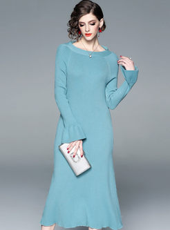 Solid Color Flare Sleeve Sweater Dress