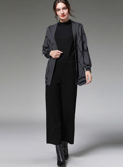 Fashion V-neck Geometric Tassel Zip-up Sweater