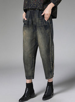 High Waisted Denim Cropped Pants