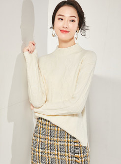 Brief Solid Color Stand Collar Knit Top