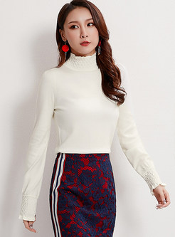 Solid Color High Collar Thin Knit Top 