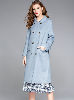Solid Color Notched Long Sleeve Wool Peacoat