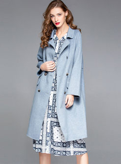 Solid Color Notched Long Sleeve Wool Peacoat