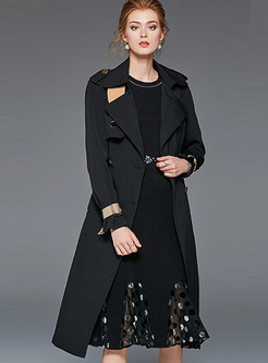 Turn Down Collar Patchwork Bodycon Trench Coat