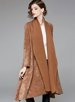 Solid Color Long Sleeve Irregular Overcoat