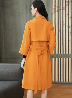 Notched Collar Double-breasted Trench Coat