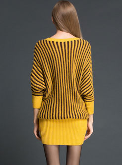 Off Shoulder Striped Slim Sweater Dress