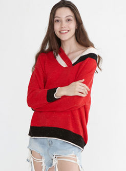 V-neck Long Sleeve Pullover Sweater