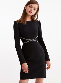 Black O-neck Slim Bodycon Sweater Dress