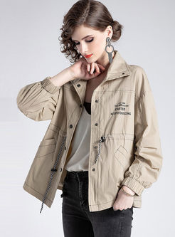 Lapel Single-breasted Drawcord Loose Coat
