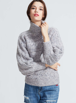 Turtleneck Lantern Sleeve Pullover Sweater 