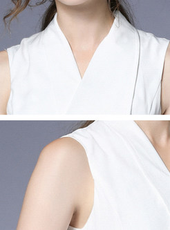V-neck Sleeveless Single-breasted A Line Dress