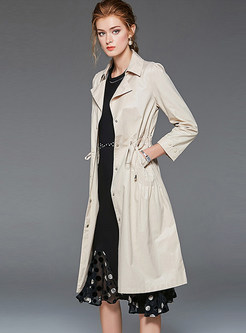 Turn Down Collar Waist Slim Trench Coat With Drawcord