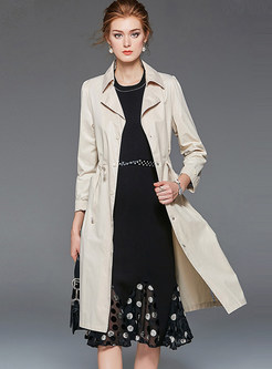 Turn Down Collar Waist Slim Trench Coat With Drawcord