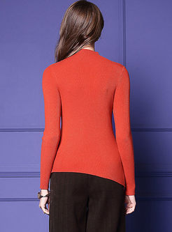 Solid Color Pullover Slim Asymmetric Sweater