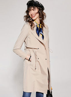Lapel Long Sleeve Drawcord Trench Coat