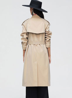 Solid Color Long Sleeve Long Trench Coat