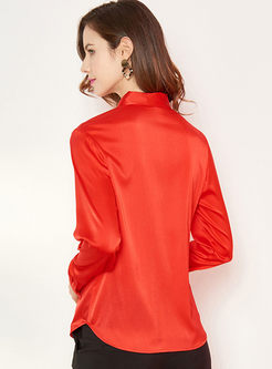 Red Tie Long Sleeve Silk Blouse
