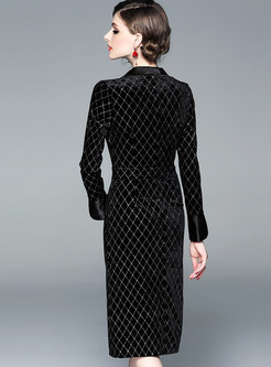 Sexy Black V-neck Diamond Plaid Bodycon Dress