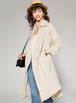  Apricot Turn Down Collar A Line Trench Coat With Belt 